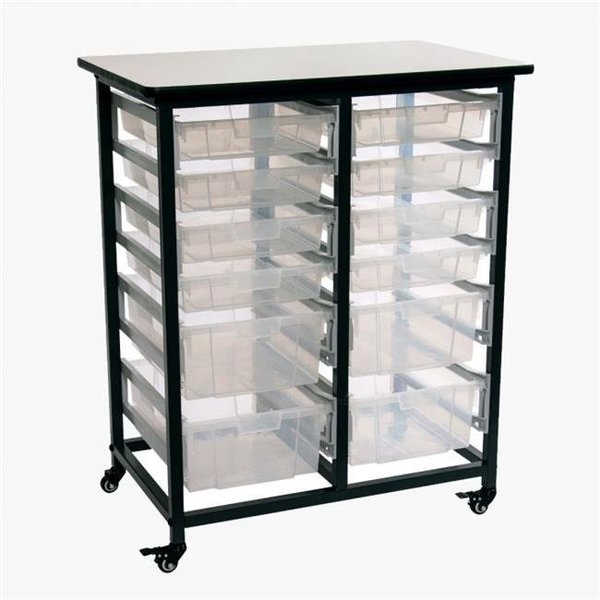 Luxor Furniture Luxor Furniture MBS-DR-8S4L-CL Mobile Bin Storage Unit Double Row with Large & Small Clear Bins; Light & Dark Gray MBS-DR-8S4L-CL